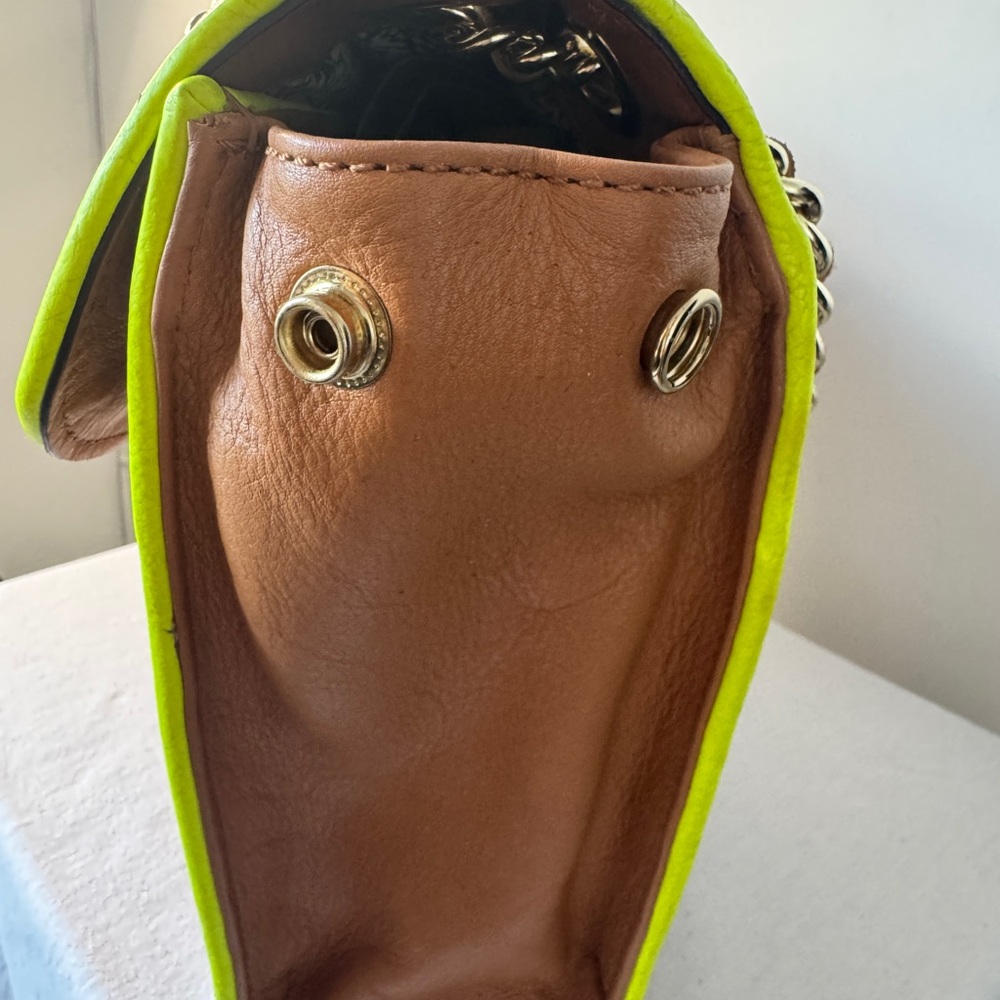 Rebecca Minkoff Quilted Tan Shoulder Bag with Neon Yellow Trim - Picture 5 of 9